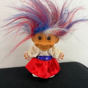 VTG 1992 Russ Troll Doll Around the World USA Red White‎ Blue Hair Outfit Shoes